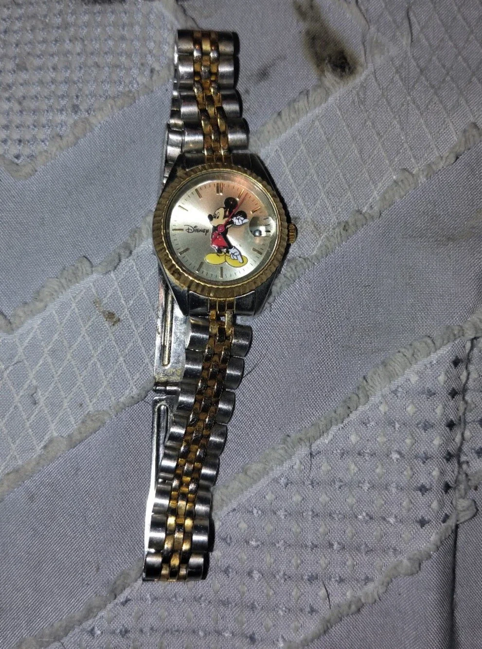 Vintage Disney Mickey Mouse Watch Mens Two Tone Gold Stainless Steel Quartz Date
